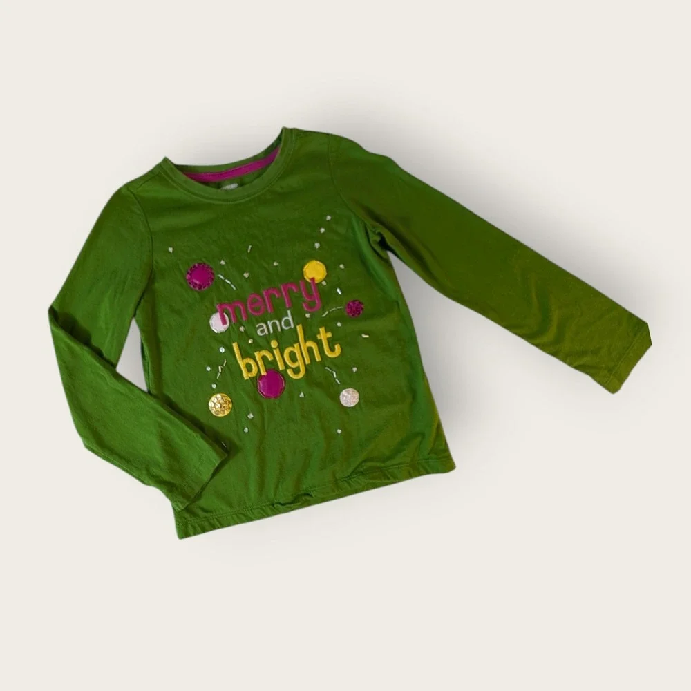 Gymboree Kids Green Merry and Bright Christmas Sequin Long Sleeve Shirt Size 6